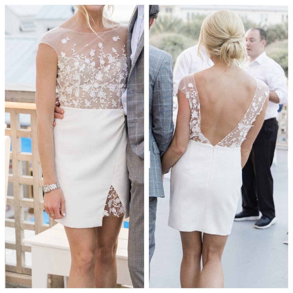 Rime Arodaky Eleonora Sheer Lace Bridal Wedding Mini Dress White FR 34 XS